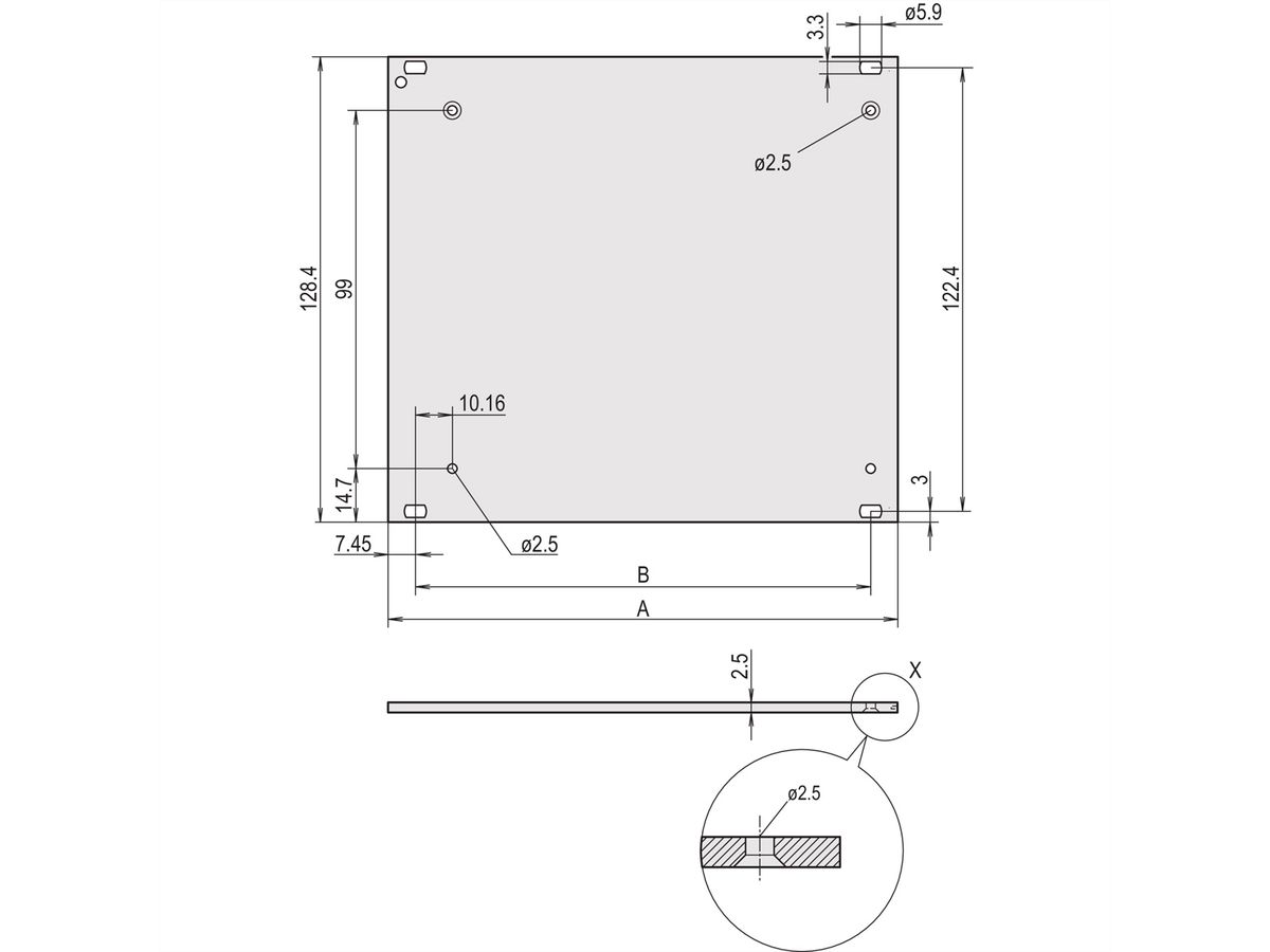 SCHROFF HF Frame Type Plug-In Unit Face avant, 3 U, 21HP, 2.5 mm, Al, Anodisé frontal, Conducteur arrière