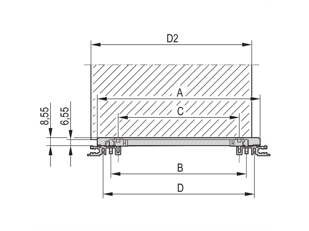 SCHROFF Rail de guidage multipièce, pièce intermédiaire, profilé aluminium, 220 mm, largeur de rainure 2 mm, argent, 10 pièces