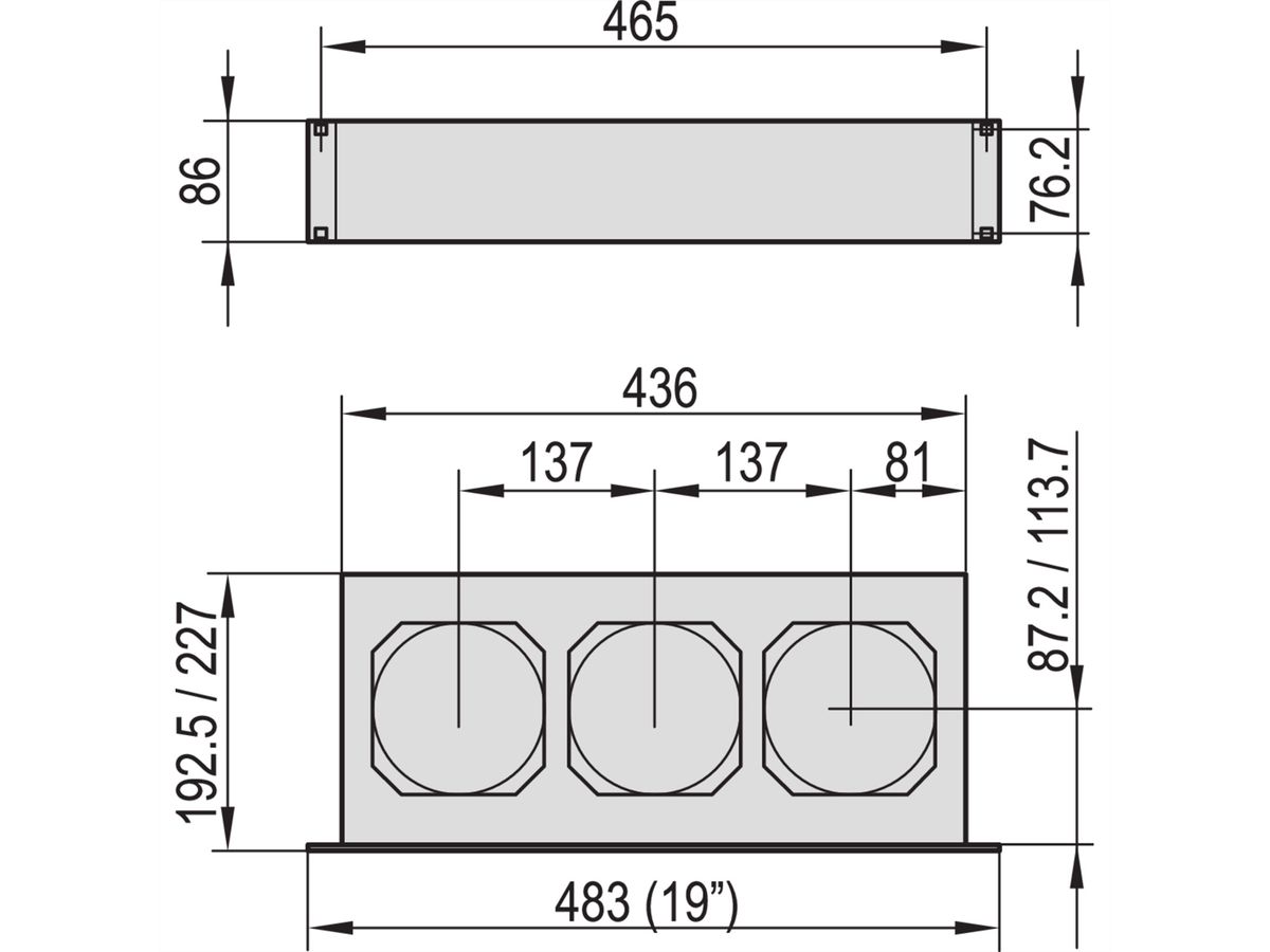 SCHROFF Ventilateur poussoir 19", 2 U, axial, 115 VAC, profondeur du plateau 160 mm, 445 - 530 m³h