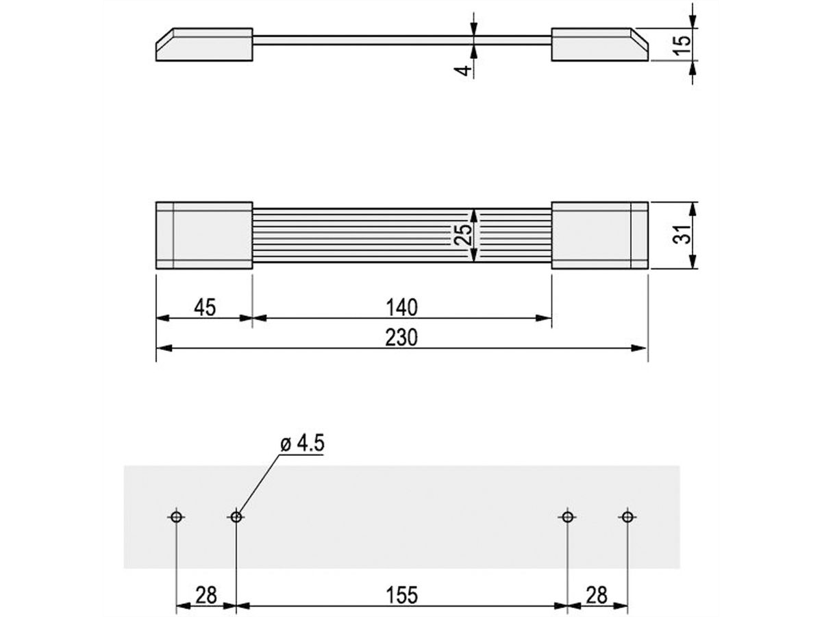Poignée universelle SCHROFF, largeur 25 mm, 230 mm