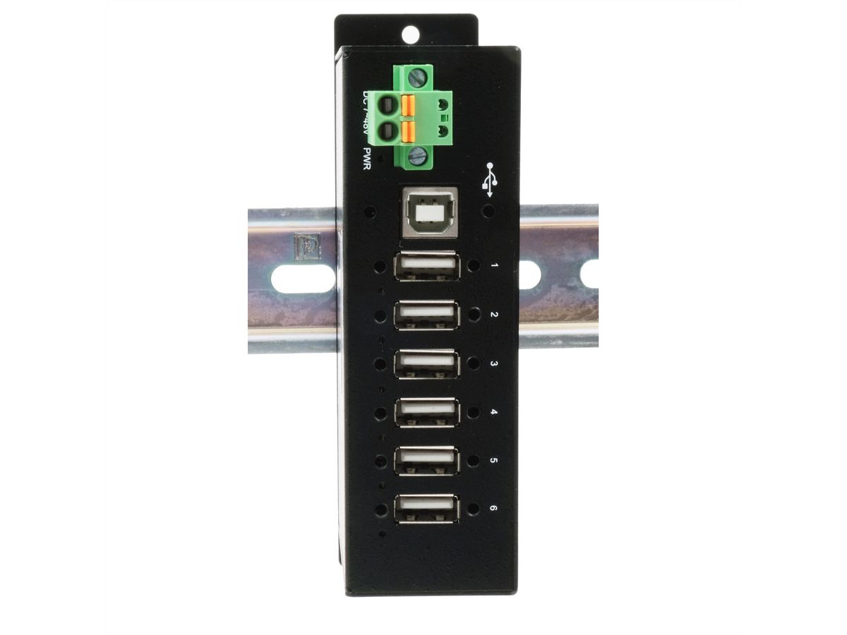 EXSYS EX-1596HMVS Hub métal USB 2.0 à 6 ports, protection de surtension 15KV ESD (rail DIN)