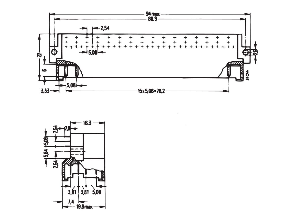 Connecteur SCHROFF de type G, EN 60603, DIN 41612, mâle, 64 contacts, broches à souder, 2.9 mm