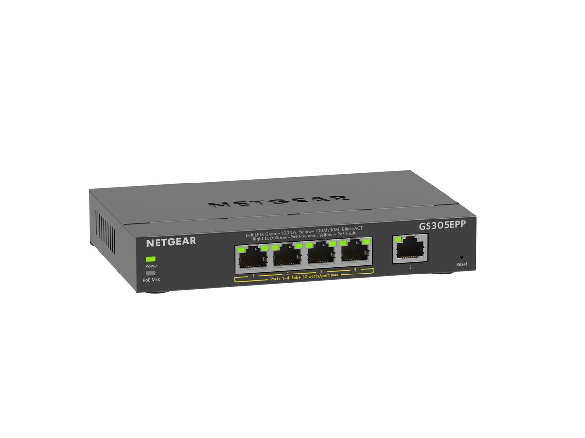 Netgear GS305EPP Géré L2/L3 Gigabit Ethernet (10/100/1000) Connexion Ethernet, supportant l'alimentation via ce port (PoE) Noir