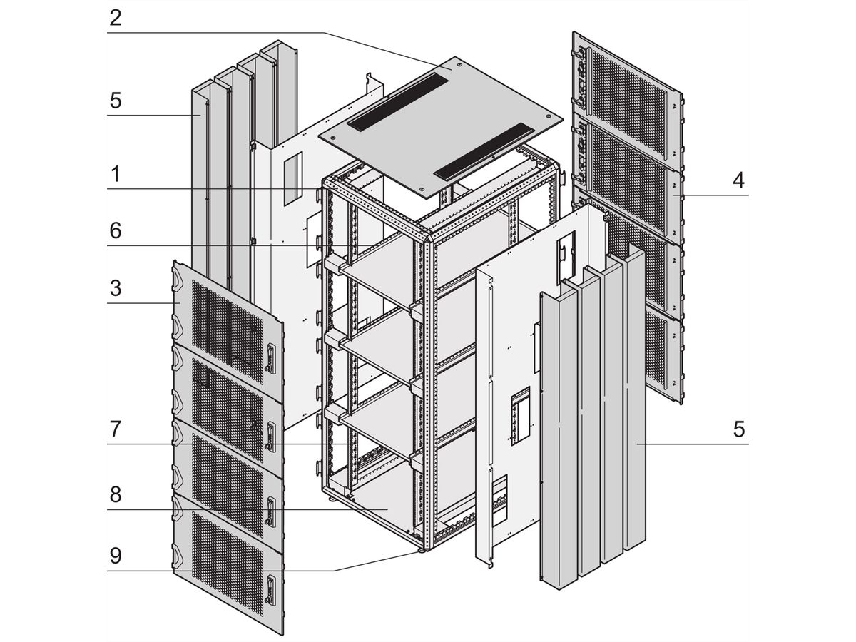 SCHROFF Varistar Colocation Cabinet, RAL 7021, 3 compartiments, 47 U, 2200H, 600W, 1200D