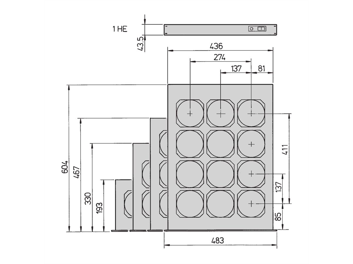 SCHROFF Boîtier d'unité de ventilation 19", 1 U pour 9 ventilateurs, 38 mm