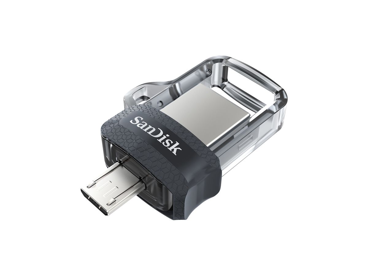 SanDisk Ultra Dual m3.0 lecteur USB flash 256 Go USB Type-A / Micro-USB 3.2 Gen 1 (3.1 Gen 1) Noir, Argent, Transparent