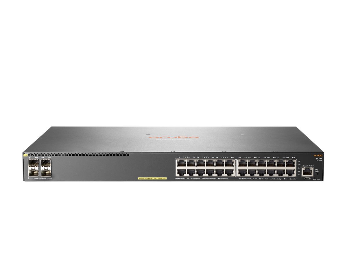 Hewlett Packard Enterprise Aruba 2930F 24G PoE+ 4SFP Géré L3 Gigabit Ethernet (10/100/1000) Connexion Ethernet, supportant l'alimentation via ce port (PoE) 1U Gris