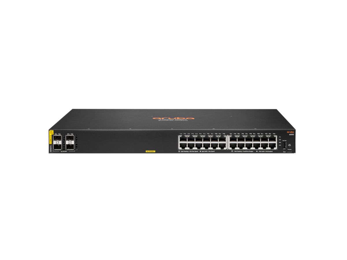 Hewlett Packard Enterprise Aruba 6000 24G Class4 PoE 4SFP 370W Géré L3 Gigabit Ethernet (10/100/1000) Connexion Ethernet, supportant l'alimentation via ce port (PoE) 1U