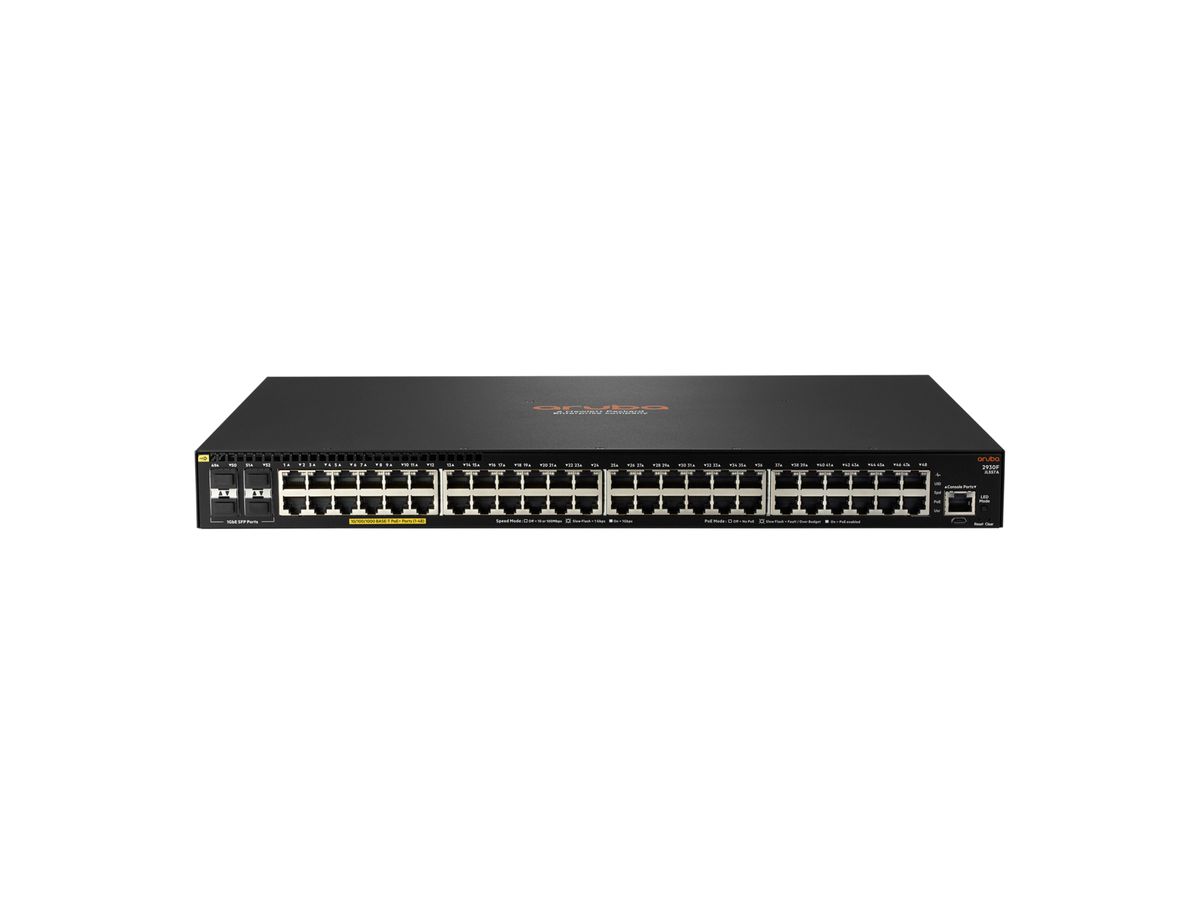 Hewlett Packard Enterprise Aruba 2930F 48G PoE+ 4SFP 740W Géré L3 Gigabit Ethernet (10/100/1000) Connexion Ethernet, supportant l'alimentation via ce port (PoE) 1U Gris