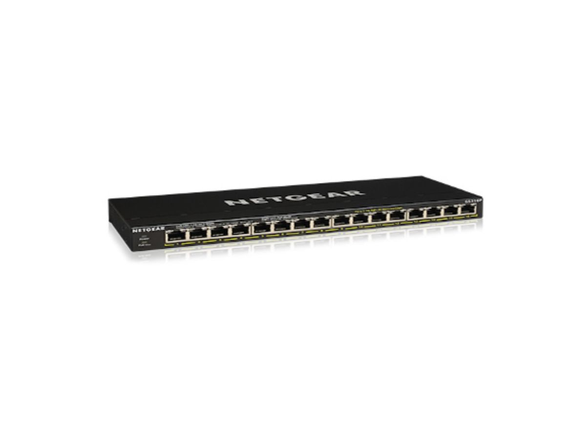 Netgear GS316P Non-géré Gigabit Ethernet (10/100/1000) Connexion Ethernet, supportant l'alimentation via ce port (PoE) Noir