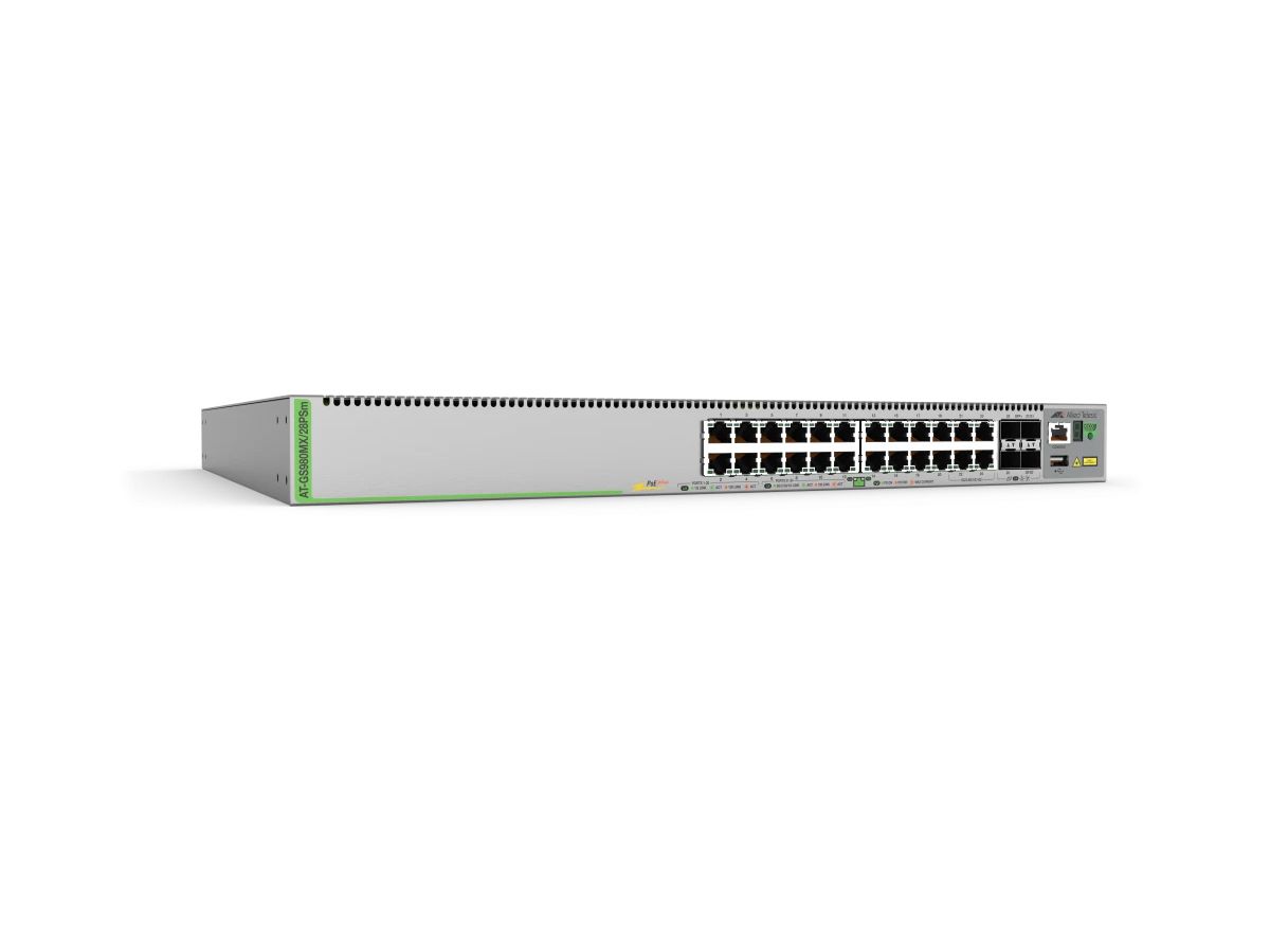 Allied Telesis AT-GS980MX/28PSM-50 commutateur réseau Géré L3 Gigabit Ethernet (10/100/1000) Connexion Ethernet, supportant l'alimentation via ce port (PoE) 1U Gris