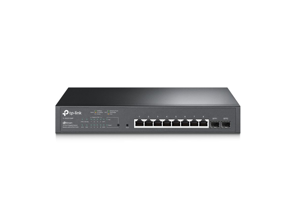TP-Link JetStream TL-SG2210MP commutateur réseau Géré L2/L2+ Gigabit Ethernet (10/100/1000) Connexion Ethernet, supportant l'alimentation via ce port (PoE) 1U Noir