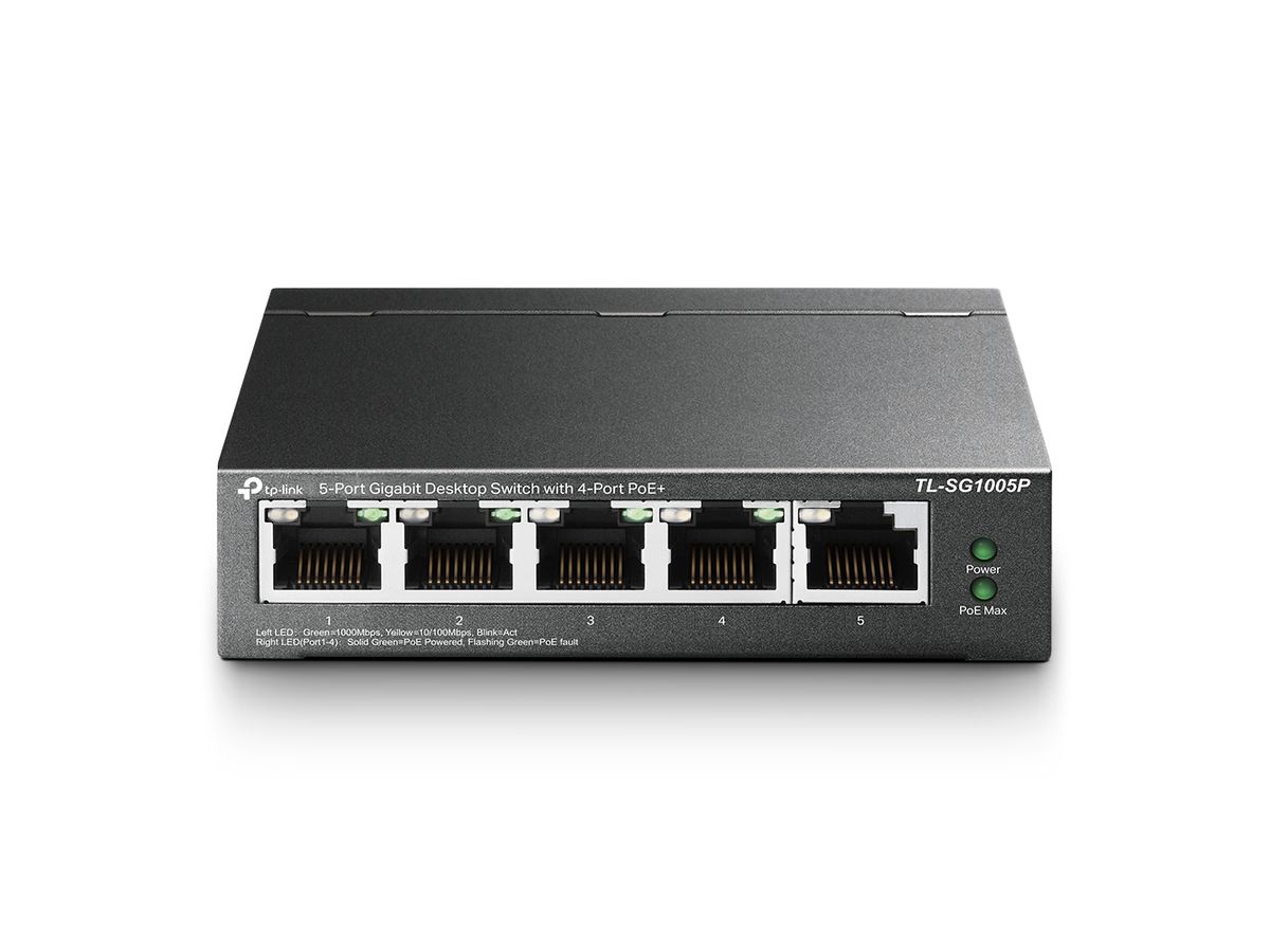 TP-Link TL-SG1005P commutateur réseau Non-géré Gigabit Ethernet (10/100/1000) Connexion Ethernet, supportant l'alimentation via ce port (PoE) Noir