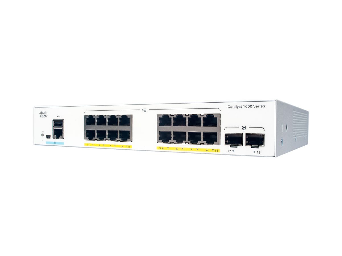 Cisco Catalyst C1000-16P-E-2G-L commutateur réseau Géré L2 Gigabit Ethernet (10/100/1000) Connexion Ethernet, supportant l'alimentation via ce port (PoE) Gris