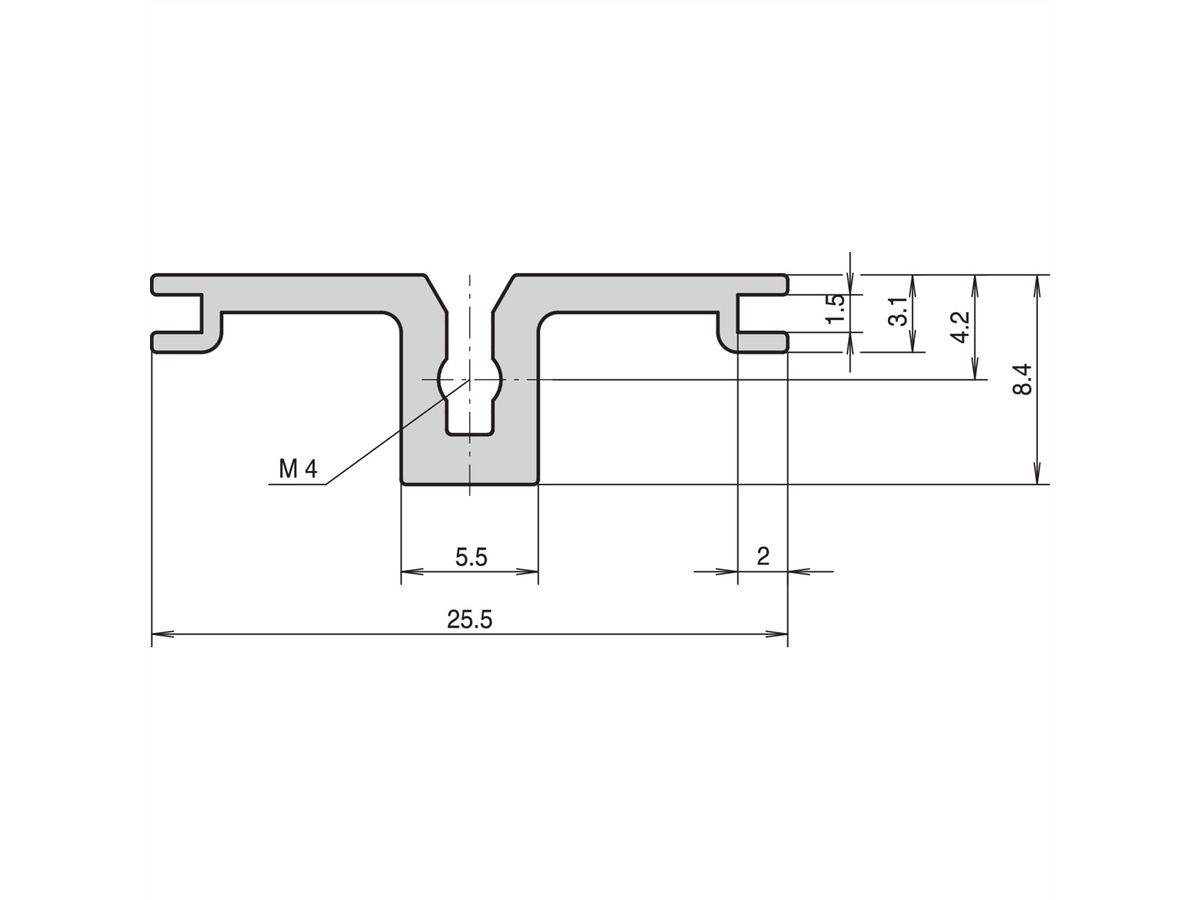 Rail horizontal arrière SCHROFF, type AB pour E/S arrière, avec encoche, 84 HP