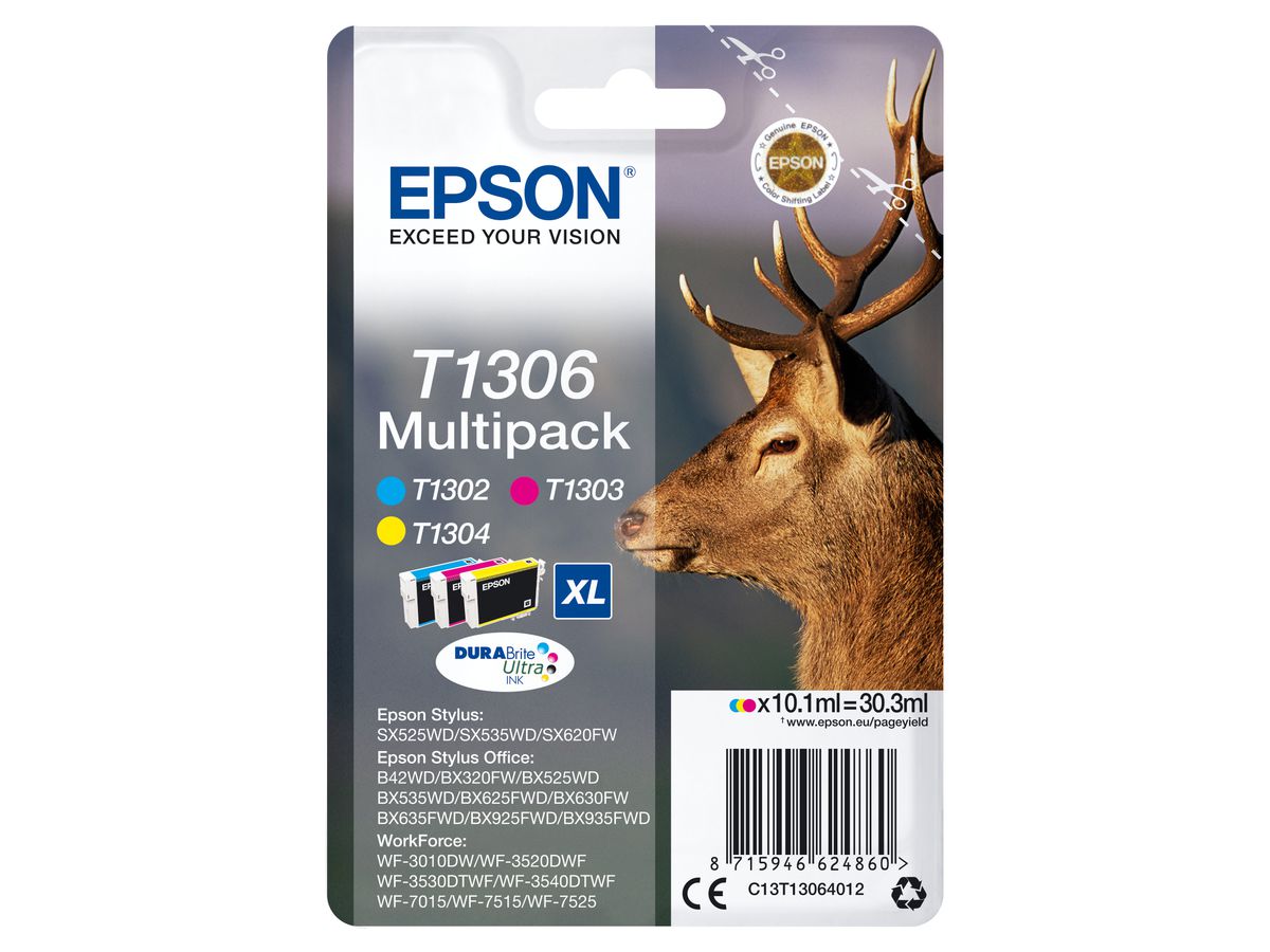 Epson Stag Multipack "Cerf" (T1306) - Encre DURABrite Ultra C, M, J (XL)
