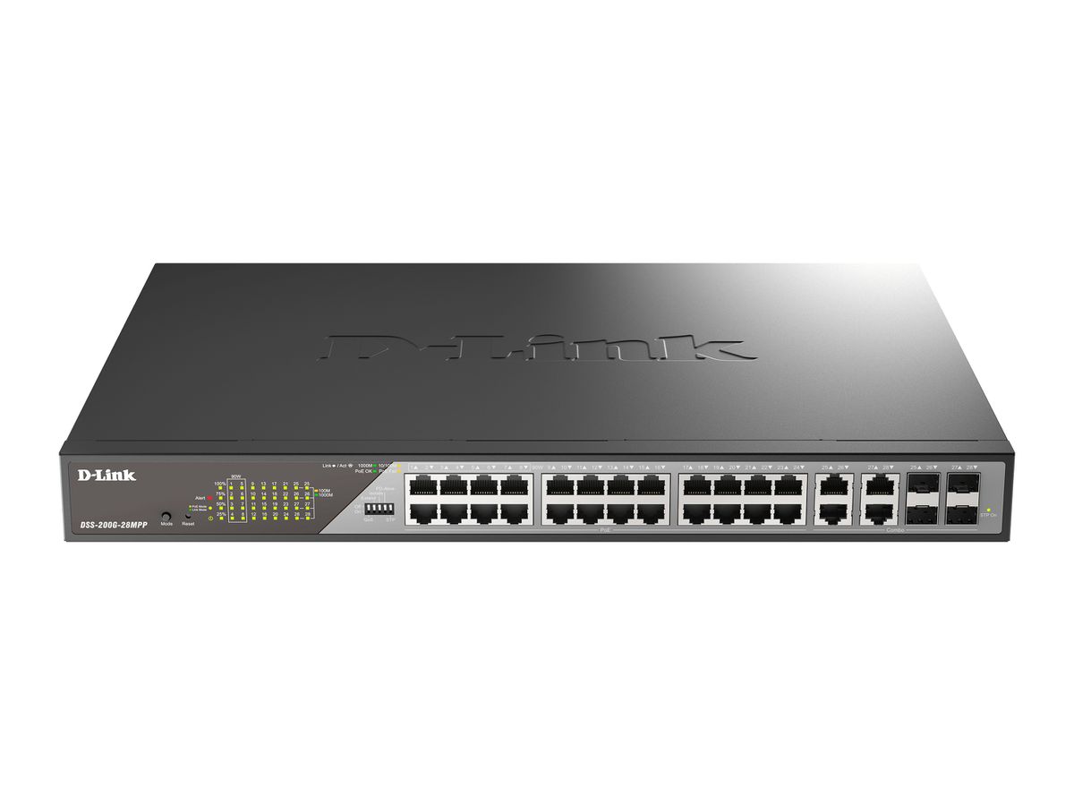 D-Link DSS-200G-28MP/E commutateur réseau Géré L2 Gigabit Ethernet (10/100/1000) Connexion Ethernet, supportant l'alimentation via ce port (PoE) 1U Gris