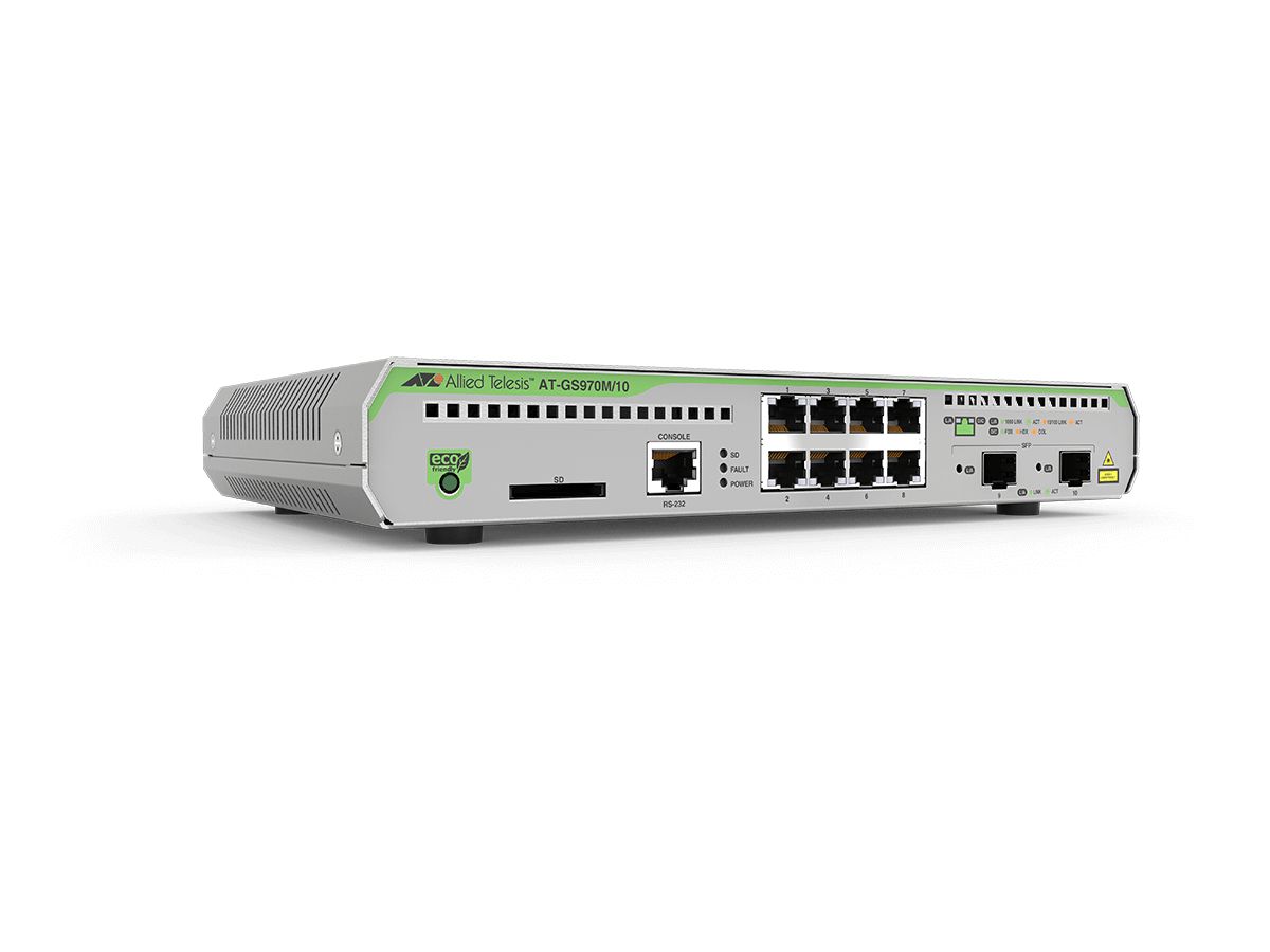 Allied Telesis AT-GS970M/10PS-50 Géré L3 Gigabit Ethernet (10/100/1000) Noir, Gris 1U Connexion Ethernet, supportant l'alimentation via ce port (PoE)