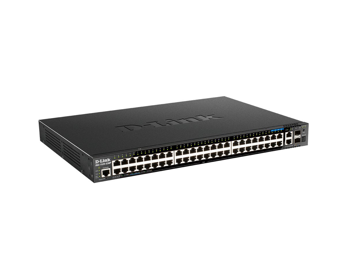 D-Link DGS-1520-52MP Géré L3 Gigabit Ethernet (10/100/1000) Connexion Ethernet, supportant l'alimentation via ce port (PoE) 1U Noir