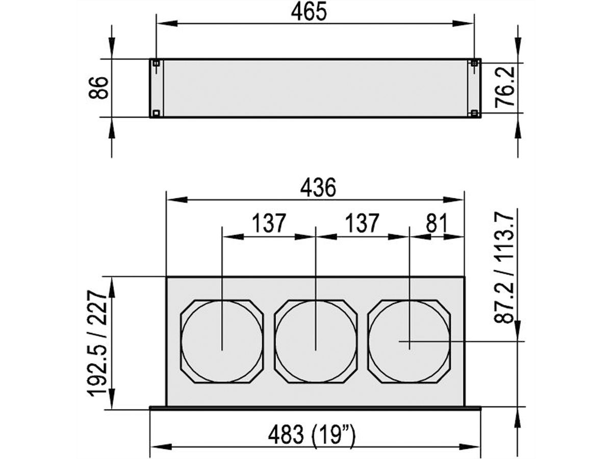 SCHROFF 19" Ventilateur de poussée 2 U, axial pour profondeur de panneau 220 mm, 445 - 530 m³h