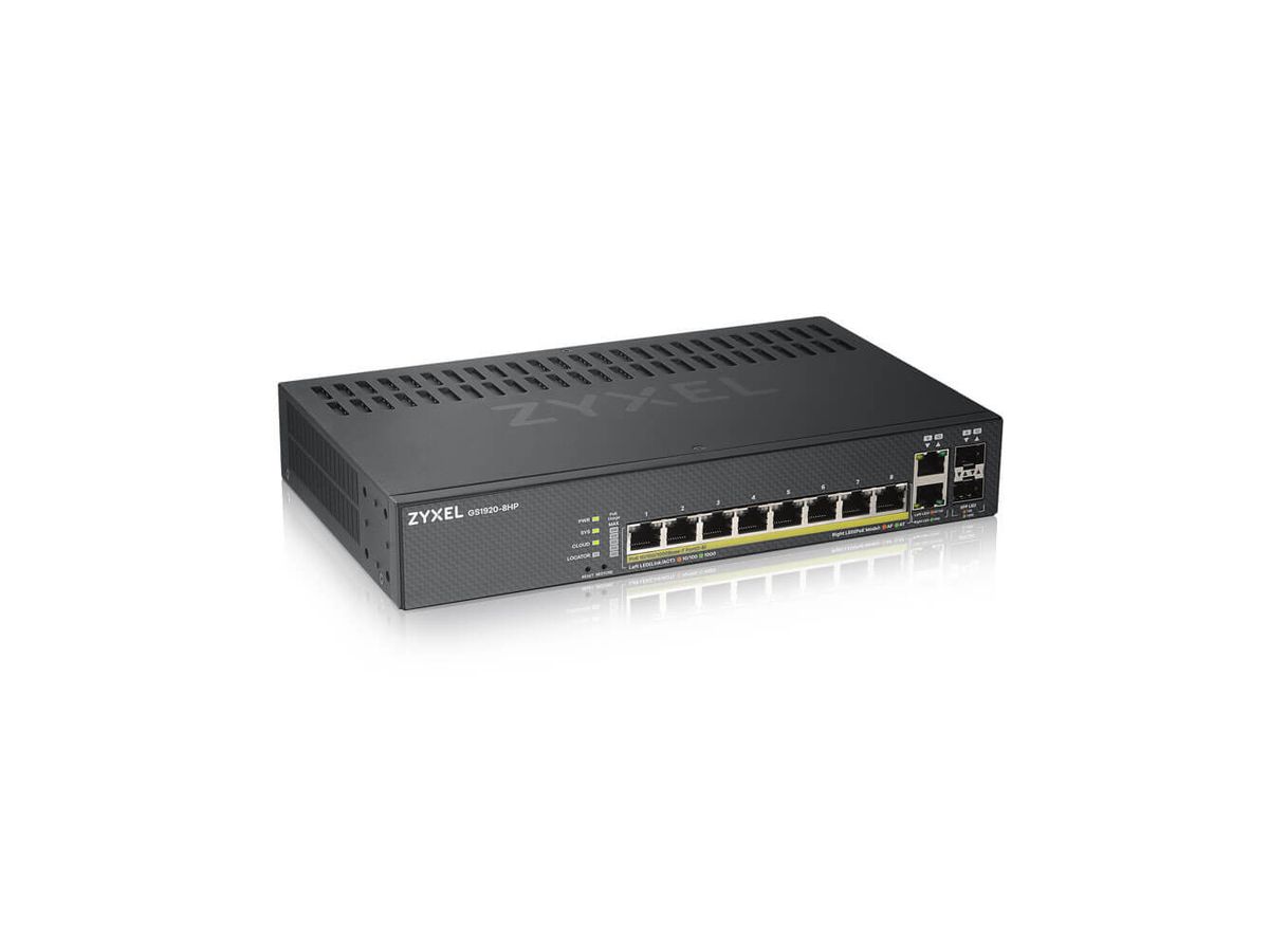 Zyxel GS1920-8HPV2 Géré Gigabit Ethernet (10/100/1000) Noir Connexion Ethernet, supportant l'alimentation via ce port (PoE)