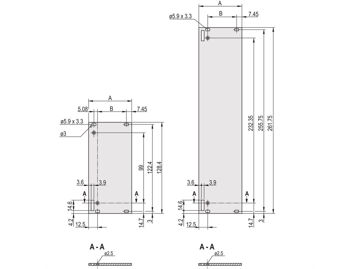 SCHROFF Plug-In Unit U-Profile Face avant pour IEL, IET, Type 2 Poignée, 6 U, 12 HP, 2,5 mm, Al, Anodisé frontal, Conducteur arrière