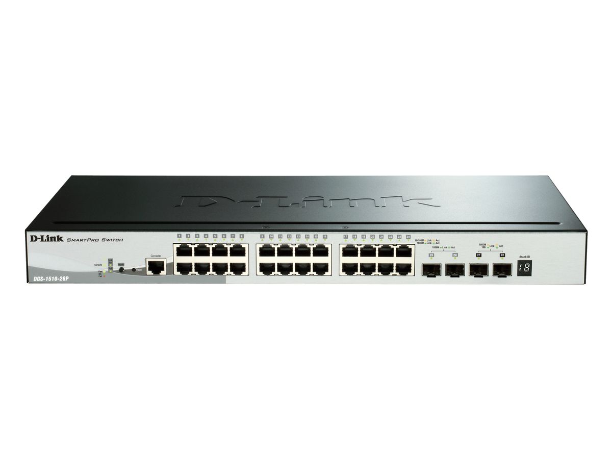 D-Link DGS-1510-28P commutateur réseau Géré L3 Gigabit Ethernet (10/100/1000) Connexion Ethernet, supportant l'alimentation via ce port (PoE) Noir