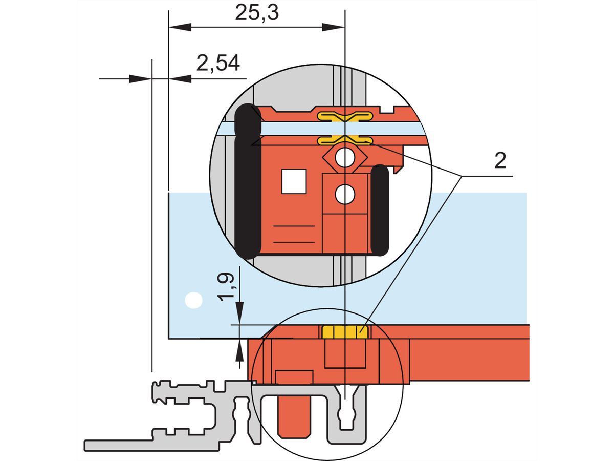 SCHROFF Accessoire pour rail de guidage, plastique, 160 mm, 2 mm de largeur de rainure, rouge, 10 pièces, pour montage de connecteur DIN