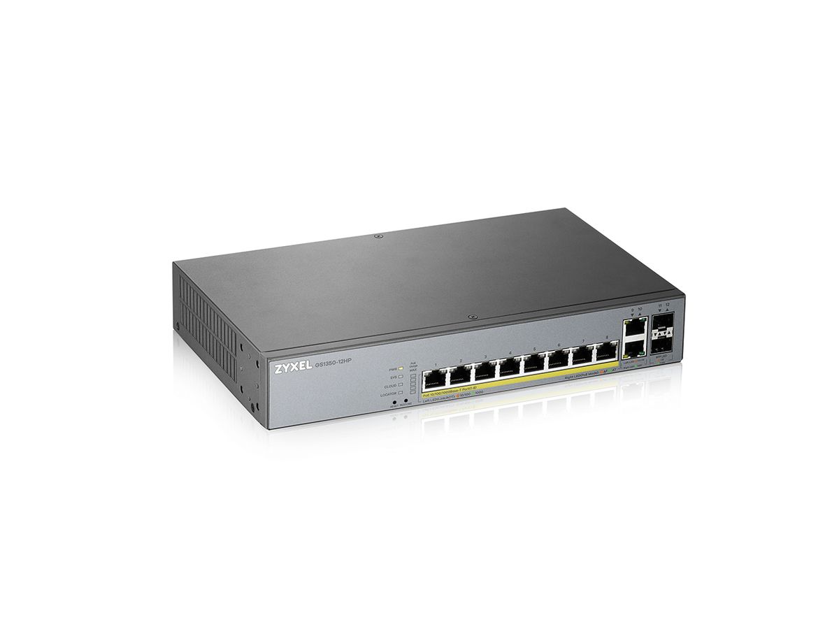 Zyxel GS1350-12HP-EU0101F commutateur réseau Géré L2 Gigabit Ethernet (10/100/1000) Connexion Ethernet, supportant l'alimentation via ce port (PoE) Gris