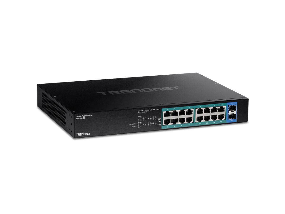 Trendnet TPE-TG182 commutateur réseau Gigabit Ethernet (10/100/1000) Connexion Ethernet, supportant l'alimentation via ce port (PoE) 1U Noir