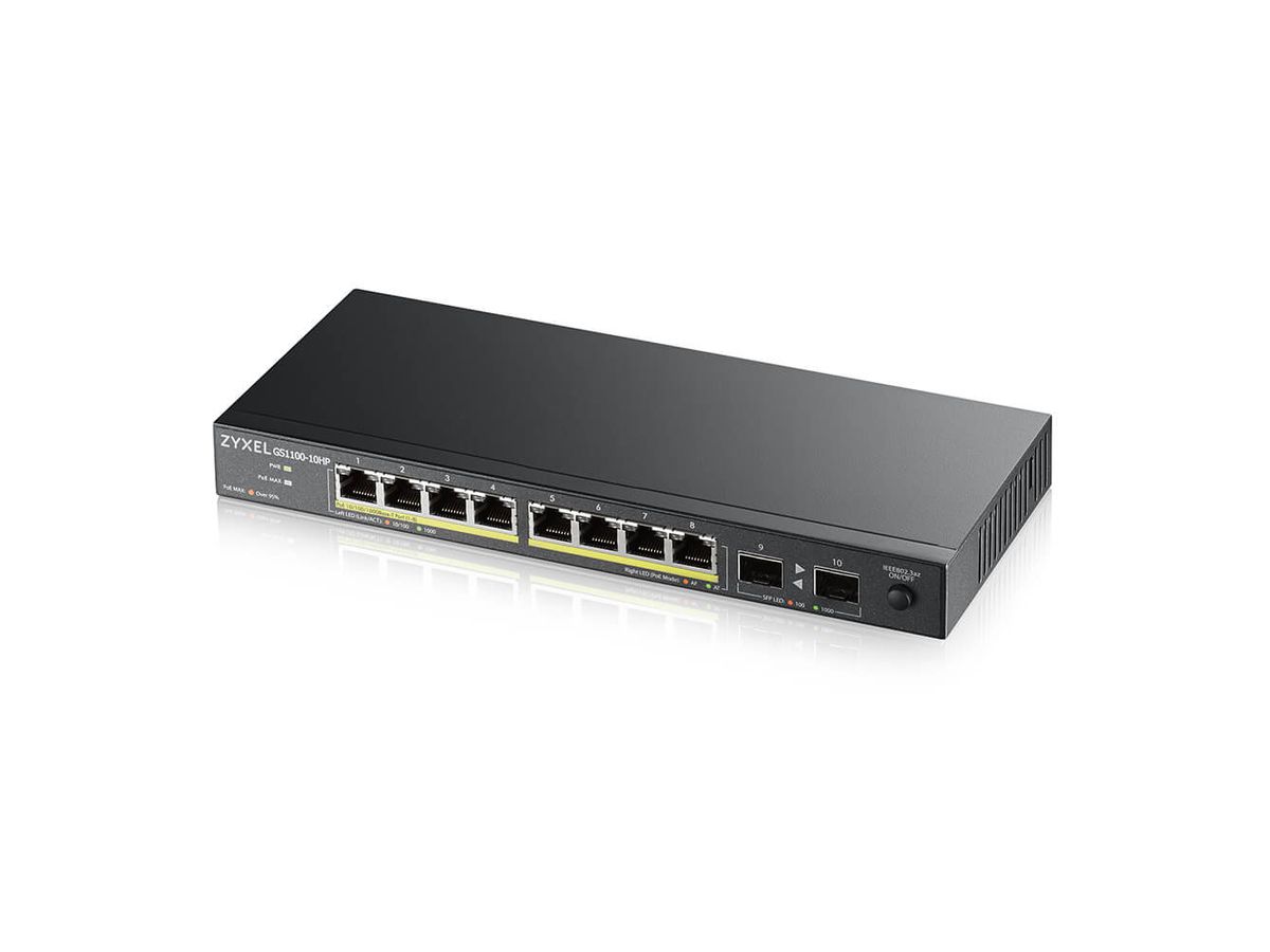 Zyxel GS1100-10HP v2 Non-géré Gigabit Ethernet (10/100/1000) Connexion Ethernet, supportant l'alimentation via ce port (PoE) Noir