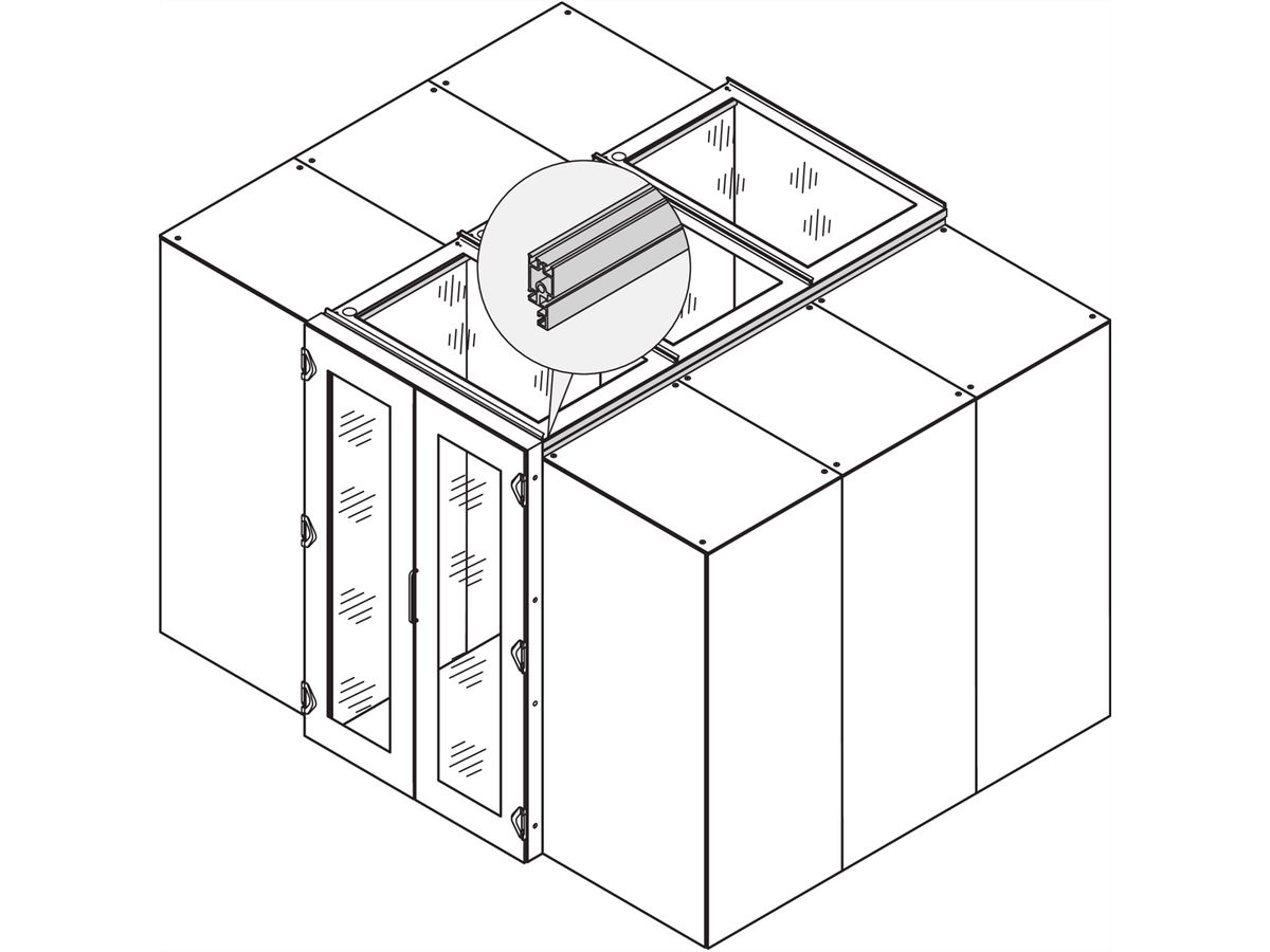 Profilé d'extension de la hauteur du conteneur d'allée SCHROFF pour soulever le couvercle supérieur