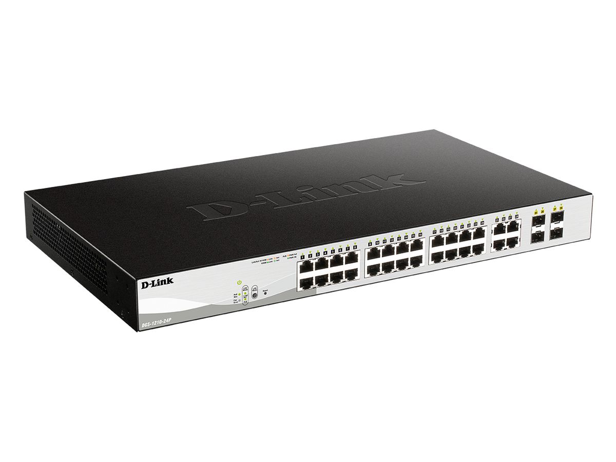 D-Link DGS-1210-24P Géré L2 Gigabit Ethernet (10/100/1000) Connexion Ethernet, supportant l'alimentation via ce port (PoE) Noir