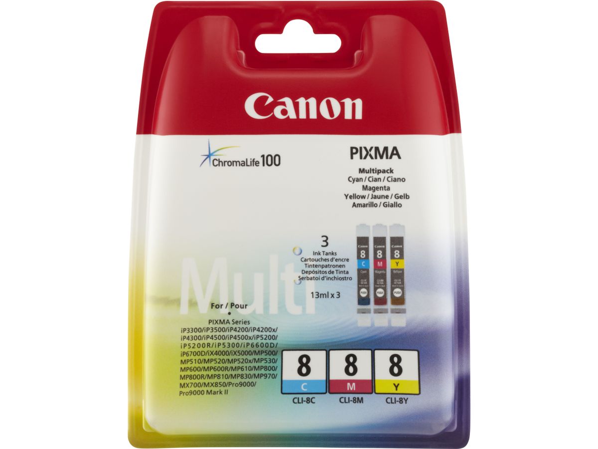 Canon Multipack de cartouches d'encre couleur CLI-8 C/M/Y