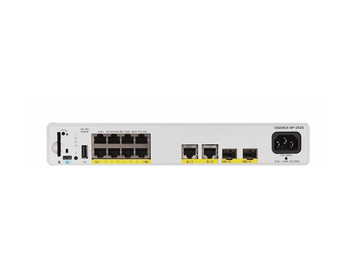 Cisco Catalyst C9200CX-8P-2X2G-A commutateur réseau Géré L2/L3 Gigabit Ethernet (10/100/1000) Connexion Ethernet, supportant l'alimentation via ce port (PoE) Gris
