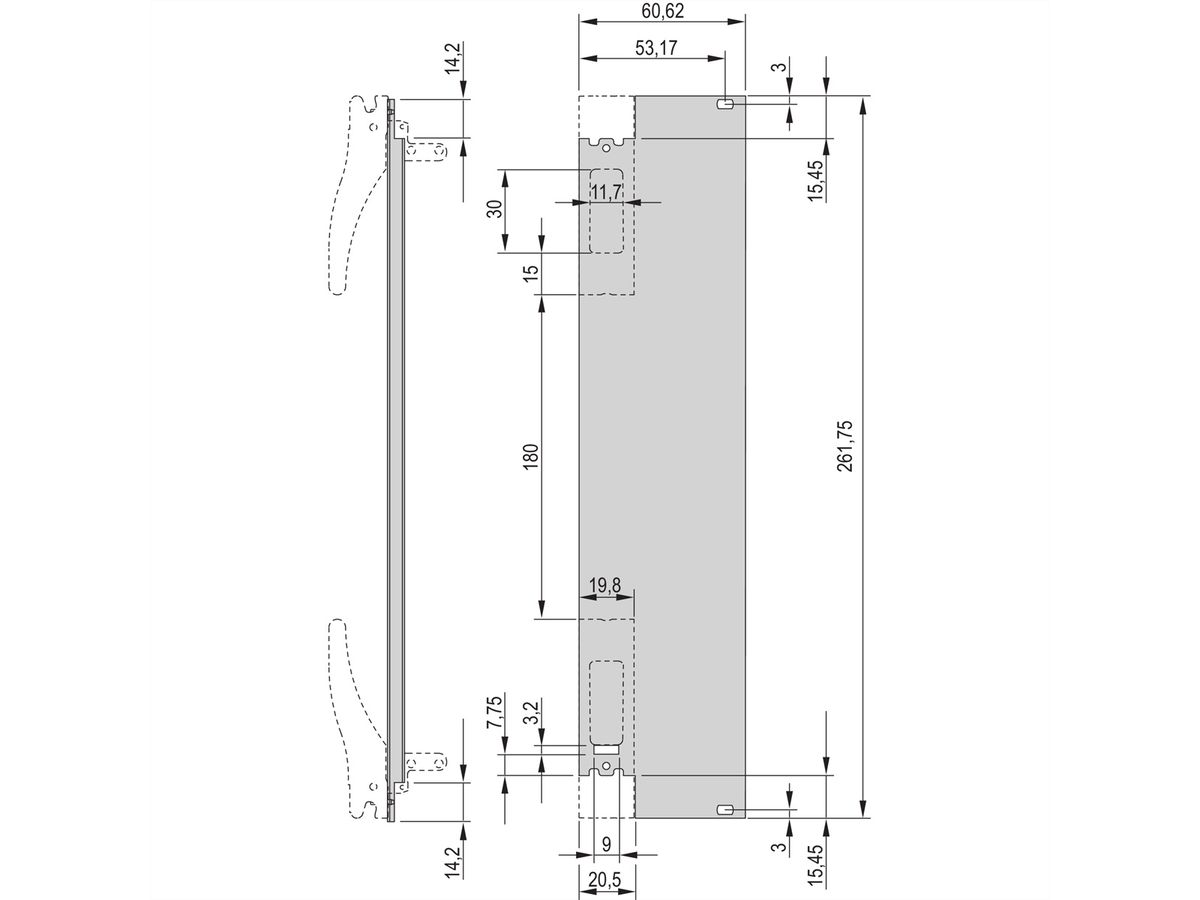 SCHROFF Plug-In Unit U-Profile Face avant pour poignée XL, compatible avec microrupteur, 6 U, 12 CV, 2,5 mm, alu, anodisé frontal, conducteur arrière