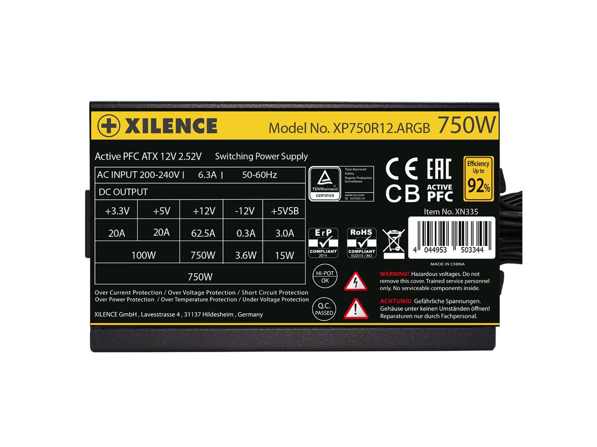 Xilence XP750R12.ARGB 750W Alimentation PC, Meet 80+ Gold, Gaming, ATX, ARGB