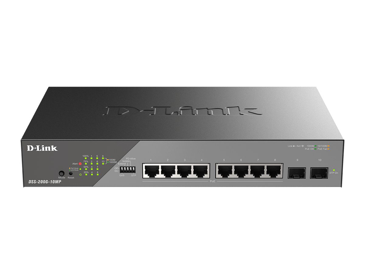 D-Link DSS-200G-10MP/E commutateur réseau Géré L2 Gigabit Ethernet (10/100/1000) Connexion Ethernet, supportant l'alimentation via ce port (PoE) 1U Gris