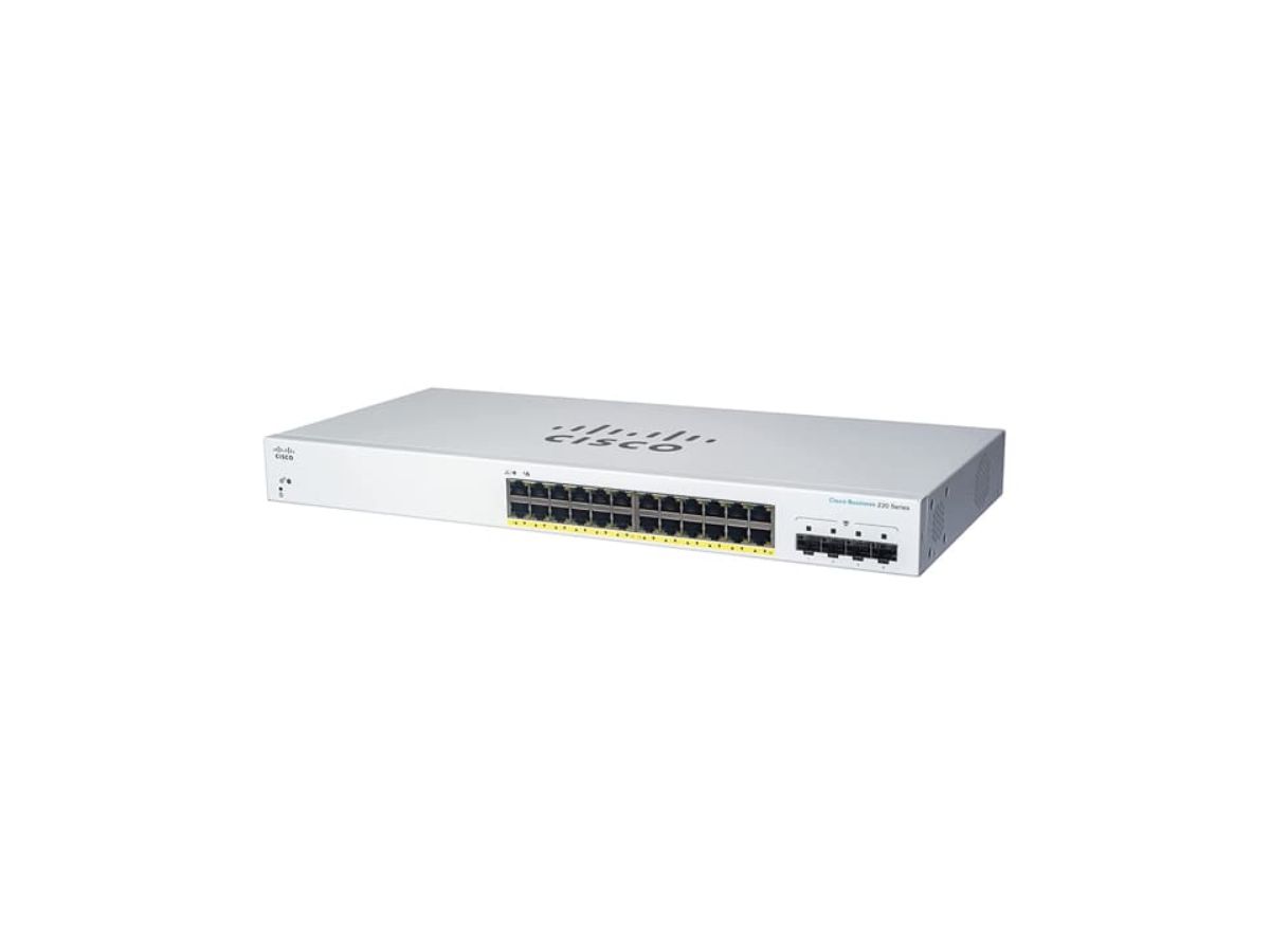 Cisco CBS220-24FP-4G Géré L2 Gigabit Ethernet (10/100/1000) Connexion Ethernet, supportant l'alimentation via ce port (PoE) Blanc
