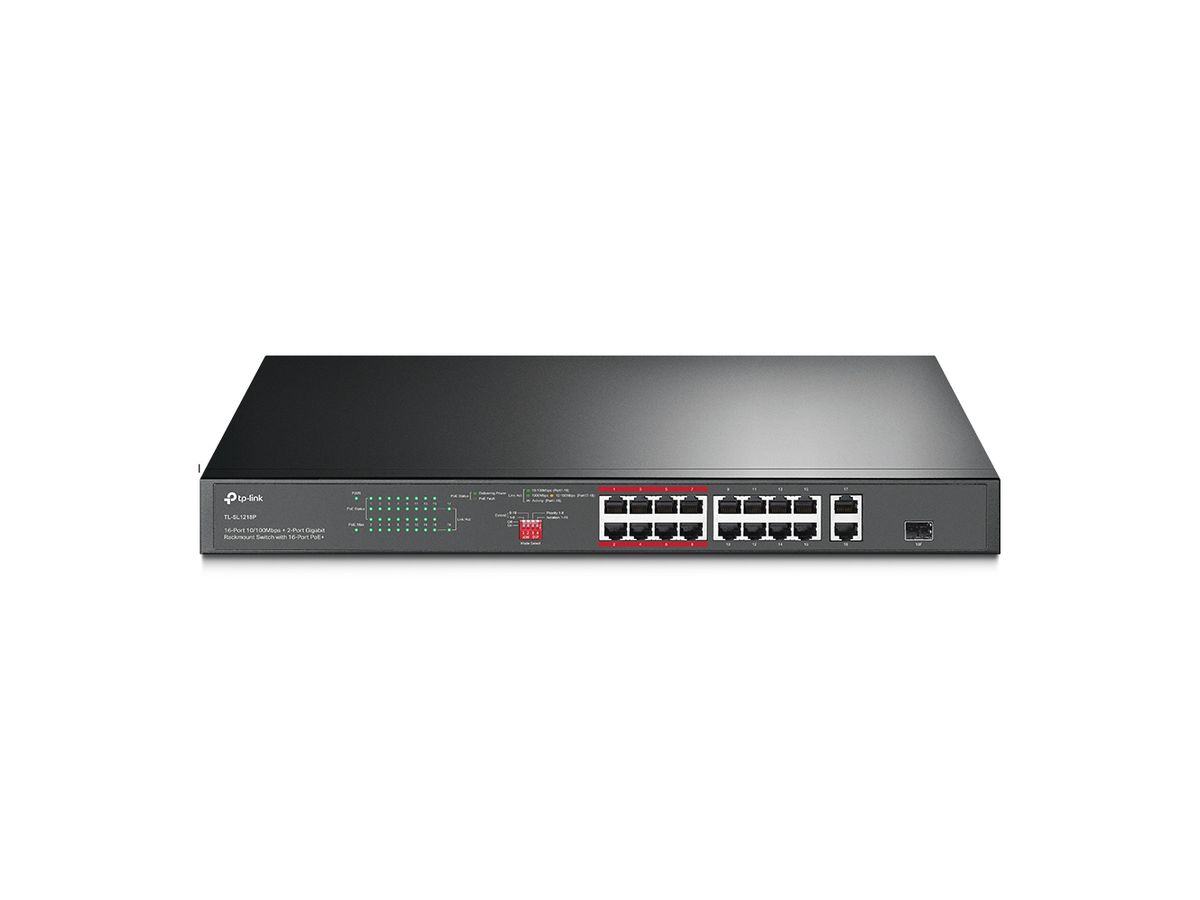 TP-Link TL-SL1218P commutateur réseau Non-géré Gigabit Ethernet (10/100/1000) Connexion Ethernet, supportant l'alimentation via ce port (PoE) 1U Noir