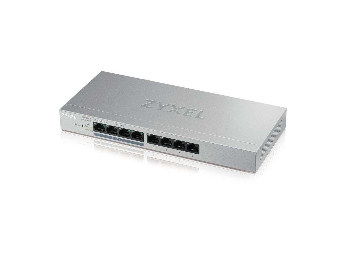 Zyxel GS1200-8HP v2 Géré Gigabit Ethernet (10/100/1000) Connexion Ethernet, supportant l'alimentation via ce port (PoE) Gris