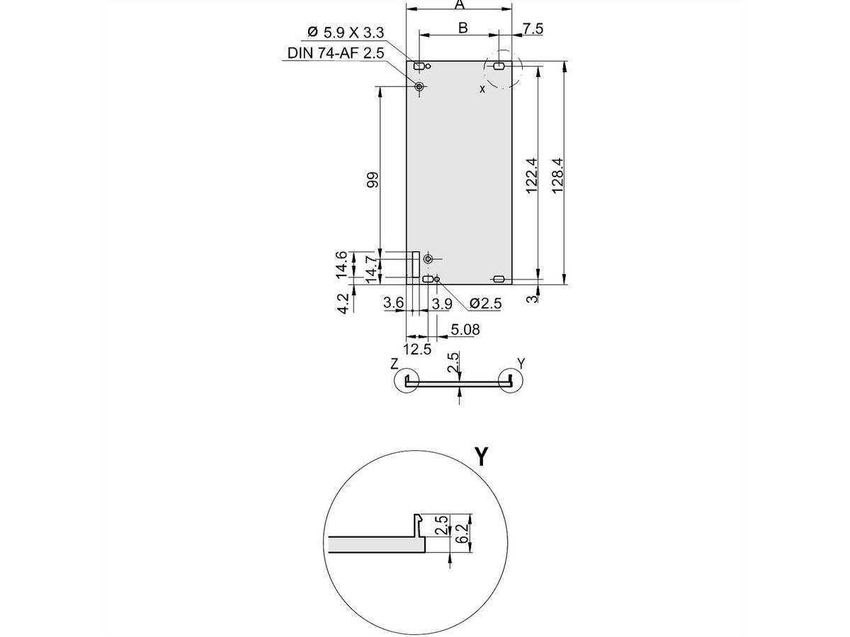 SCHROFF Plug-In Unit U-Profile Face avant pour poignée forme 1, 6 U, 6 CV, 2,5 mm, alu, anodisé avant, conducteur arrière