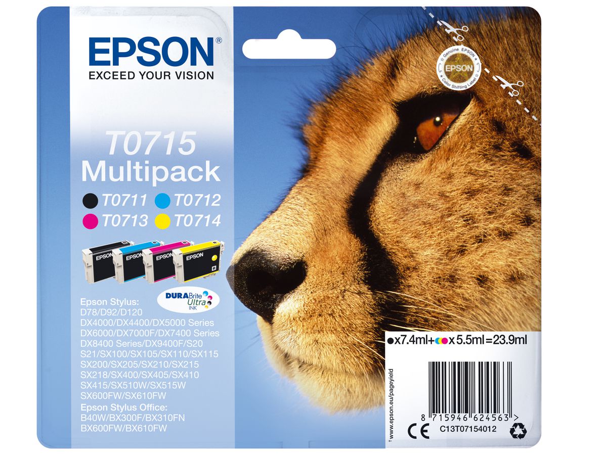 Epson Multipack "Guépard" (T0715) - Encres DURABrite Ultra N, C, M, J