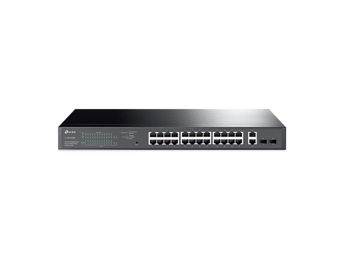 TP-Link TL-SG1428PE commutateur réseau Géré L2 Gigabit Ethernet (10/100/1000) Connexion Ethernet, supportant l'alimentation via ce port (PoE) 1U Noir